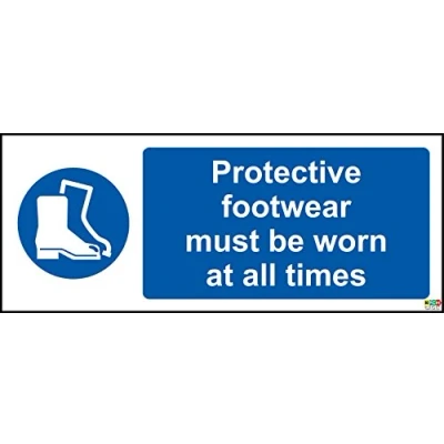 Image of Protective Footwear Must be Worn at All Times Safety Sign Self Adhesive Sticker 150mm x 50mm