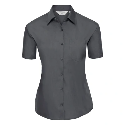 Image of Russell Athletic Collection Womens/Ladies Poplin Easy Care Short Sleeved Shirt (Convoy Grey) Dark Grey Size X Large