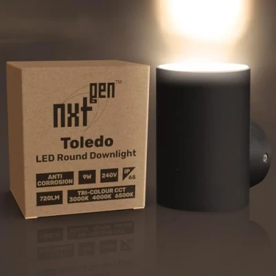 Image of NxtGen Toledo LED Round Downlight 9W All Weather Tri Colour CCT 30 Black
