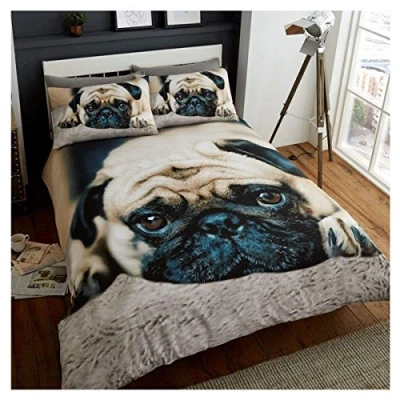Image of GC GAVENO CAVAILIA Wildlife 3D Duvet Cover, Animal Bedding Sets, Polycotton Quilt Bed Set, Sweet Pug, King