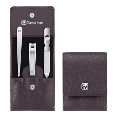 Image of ZWILLING Manicure Set (3 Pieces, Nail Care and Pedicure, Real Leather Case, with Clipper), Polished Stainless Steel, Red