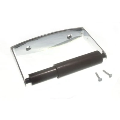 Image of Chrome Plated Metal Toilet ROLL Holder with Black Roller + Screws