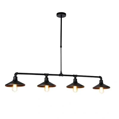 Image of Qazqa Industrial Dining Room I Table Pendant Lamp Light Ceiling Black 4 Laser Country Suitable for LED E27 Steel Living Kitc