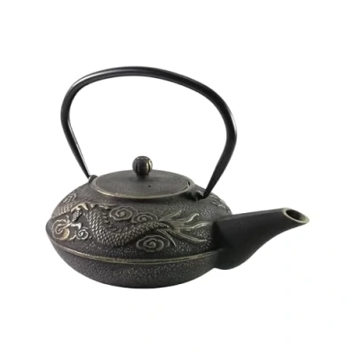 Image of Buckingham Cast Iron Imperial Dragon Design Tetsubin Japanese Style Teapot 700 ml with Stainless Steel Mesh Infuser, Kettle, Black/ Gold