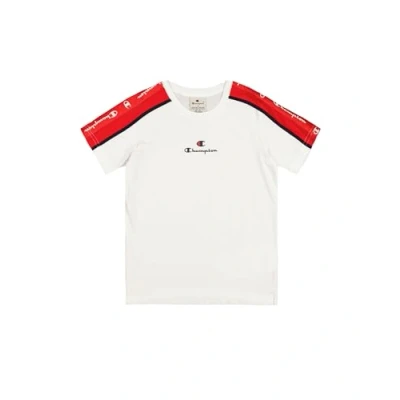 Image of Champion Retro Sport Crewneck Contrast Small LOGO Unisex Print Tshirt for kids, Size: 9 10y, White/red/new navy