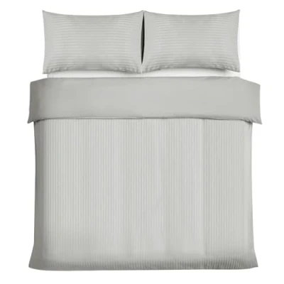 Image of Good Nite Single Duvet Cover Sets Satin Stripe Brushed Microfiber Bedding Set 3 PCS with Pillowcases Ultra Soft Corner Straps(Light Gray, Single)