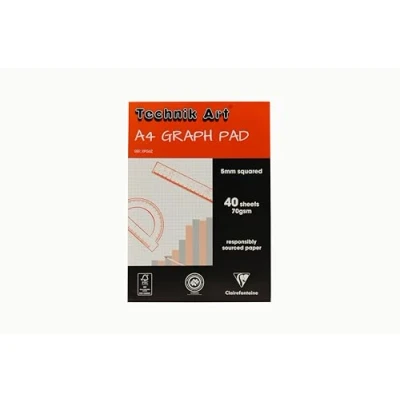 Image of Clairefontaine Ref XPG6Z Technik Art Graph Pad, A4 210 x 297mm, Quadrille, 70gsm Paper, 5mm Blue Square Grid, 40 Sheets, Suitable for Photocopying &amp; White