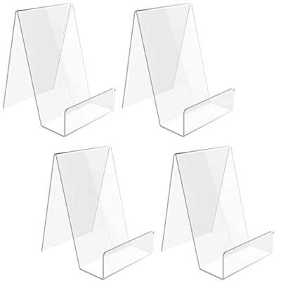 Image of Cretty Meet 4pcs Sign Holder Stand Clear Acrylic for Phone Leaflet Book Menu Poster Brochure Magazine Table Display Tag Restaurant Coffee Shop Bookstore