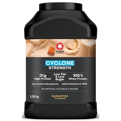 Image of MaxiNutrition Cyclone, Banoffee Premium Whey Protein Powder with Added Creatine Low in Sugar and Fat, Vegetarian Friendly 31g Protein, 204 kcal per Serving, 1.26kg