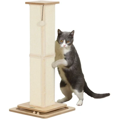 Image of PawHut Cat Scratching Post, 87cm Scratcher with Sisal Track Ball Toy, Hanging Ball, 3 in 1 Post for Indoor Kittens
