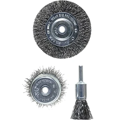 Image of kwb 3 Piece Wire Brush Set, Steel Wire, Crimped, Including Disc, Ideal for Rust Removal and Cleaning