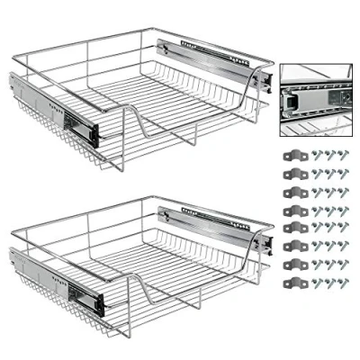 Image of Arebos Sliding drawer for kitchen cabinets and fitted cupboards additional storage 30cm, 40cm, 50cm, 60cm, 2x 60cm (2x 60 cm)