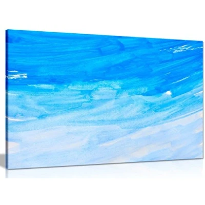 Image of Abstract Modern Contemporary Blue Canvas Wall Art Picture Print (36x24in)