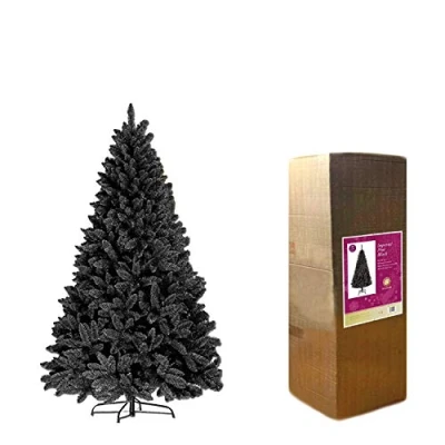 Image of SHATCHI Bushy Imperial Pine Artificial Deluxe Christmas Tree Hinged Branches Pencil Point Tips with Metal Stand Xmas Home Decorations, PVC, Black, 4Ft/120CM