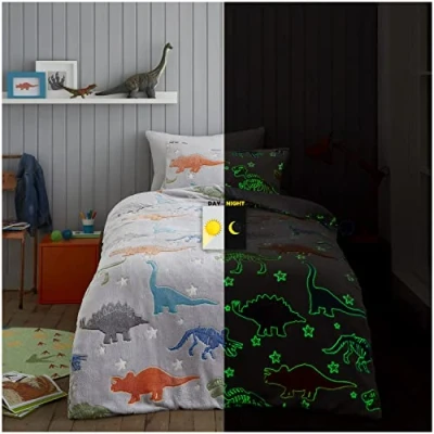 Image of GC GAVENO CAVAILIA Teddy Fleece Duvet Cover Set, Glow In Dark Animal Bedding Double Bed Fluffy Quilt Covers, Grey