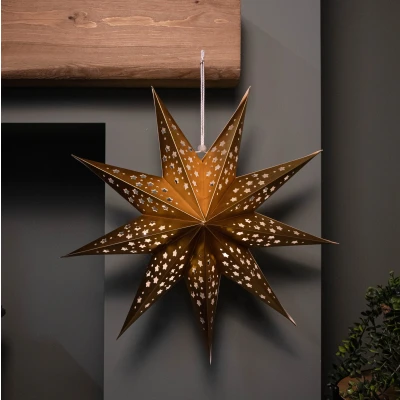 Image of 50cm Battery Powered Light up Gold Origami Hanging Christmas Star with LEDs