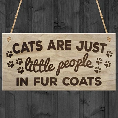 Image of Red Ocean Cats Are Just Little People In Fur Coats Plaque Wooden Hanging Sign Cat Lover Kitty Lovers Paw Print Gift