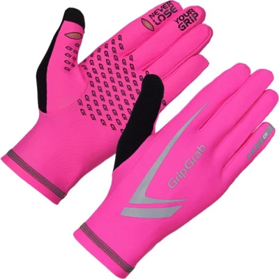 Image of GripGrab Unisex&#039;s Running Expert Winter Thermal Full Finger Touchscreen Gloves Highly Visible, Sweat Wiper, Black, Neon HiViz, Pink Hi Vis, L