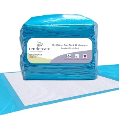 Image of Tendercare Incontinence Pads For Beds 120 Disposable Bed Tuck Underpads 80cm x 180cm Pad Super Absorbent &amp; Waterproof 1500ml Absorbency