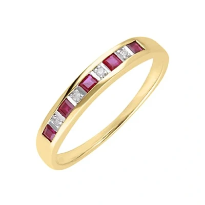 Image of Ivy Gems 9ct Yellow Gold Square Cut Ruby &amp; Diamond Channel Set Half Eternity Ring Size K