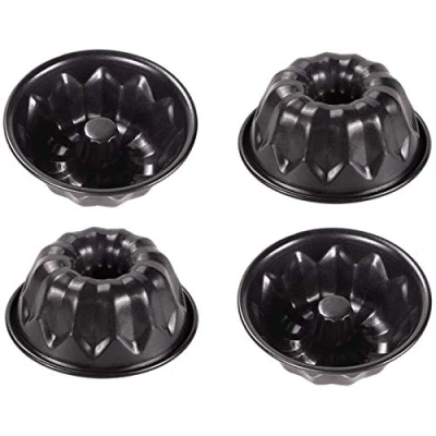 Image of webake Ring Fluted Cake Tin Baking Pan 4 Pcs 10cm Mini Mould Round Non Stick 4&#039;&#039; Tins