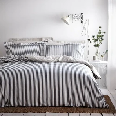 Image of The Linen Yard Hebden Duvet Set Navy/Grey Blue Cotton Size Single