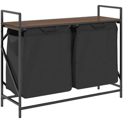 Image of vidaXL Laundry Basket 2 Compartments with Shelf Brown Oak
