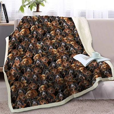 Image of BlessLiving Fuzzy Dogs Blanket For Kids Adults Cute Puppy Fleece Reversible Animal Pattern Sherpa Throw Twin/Double (Dachshund,150x200cm)