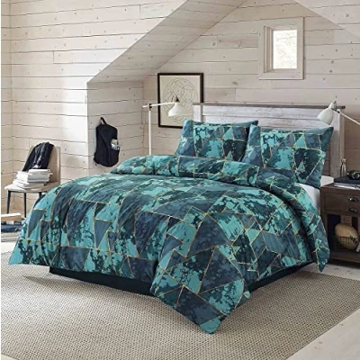 Image of Night Zone Duvet Cover Set Arlo Triangles Geometric Reversible Easy Care Printed Quilt Bedding (Teal, Double)