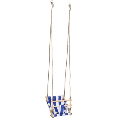 Image of vidaXL Baby Swing with Adjustable Rope and Safety Belt Cotton Wood Construction Suitable for 6 to 36 Months Blue White