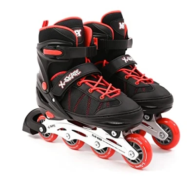Image of M.Y X Skate Adjustable Red Inline Roller Skates with Built In Adjusters Kids Boots for Boys &amp; Girls Small