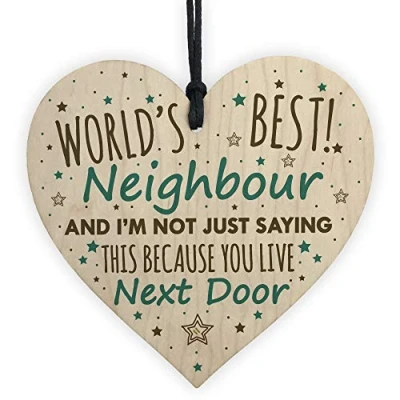 Image of RED OCEAN Christmas Best Neighbour Gifts Wooden Heart Keepsake Friendship Thank You Plaque