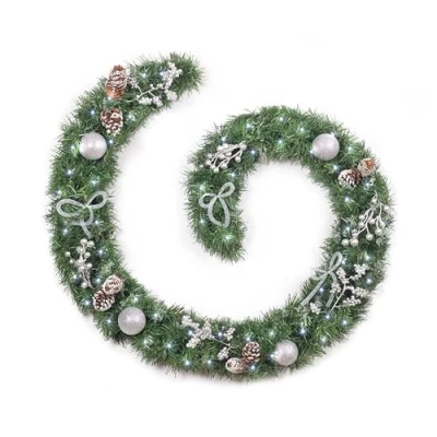Image of Best Artificial 6ft / 180cm Decorated Frozen Christmas Garland with Realistic Ice Crystals 50 Bright White Battery LED Lights