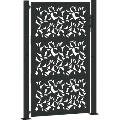 Image of vidaXL Garden Gate 105x155 cm Black Weathering Steel Laser cut Leaf Design Sturdy &amp; Lockable Patio/Driveway Metal Entrance