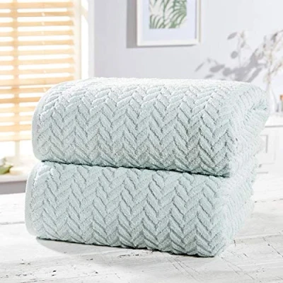 Image of Rapport Herringbone 2 Piece Bath Sheet Towel Bale Duck Egg 100% Cottony
