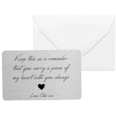 Image of Personalised Sentimental Keepsake Piece of My Heart Metal Wallet Card Romantic Anniversary Valentines Gift (Organza Bag)