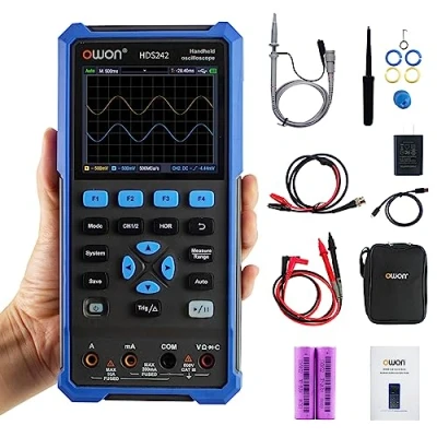 Image of OWON HDS242 Handheld Oscilloscope, 40MHz Bandwidth 2 in 1 Digital Multimeter 20000 Counts with Channel USB Type C and 3.5 Inch LCD Display (oscilloscope+multimeter)