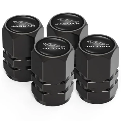 Image of 4Pcs Metal Car Tire Valve Stem Caps Fit Jaguar XE XEL XF XFL XJ F PACE Type Series, Air Cover, Anti corrosion Premium Alloy Leak Proof Accessories, Black