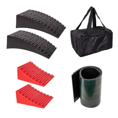 Image of 32cm x 6cm Set of 2 Red &amp; Black Plastic Heavy Duty RV Campervan Leveller with Carry Case