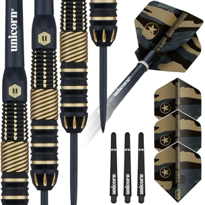 Image of Unicorn Top Brass Darts Steel Tip Style 2 Black &amp; Gold 19g
