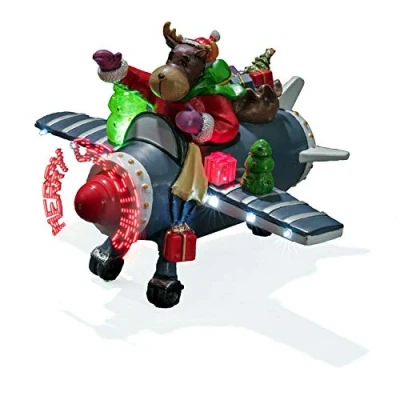 Image of Konstsmide 3436 000 LED Scenery &quot;Reindeer in the Plane&quot;, with Animation, Sound Sensor / Indoor Use (IP20) 2min Timer 6 Ice White Diodes Battery Operated: 3 x AA 1.5V (excl.)