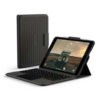 Image of UAG Designed for iPad 10.2 9th Generation Case with Keyboard, Black/Ash, UK English Layout Rugged Bluetooth Wireless Keyboard Multi Touch Trackpad Backlit Keys Protective Smart Cover Folio