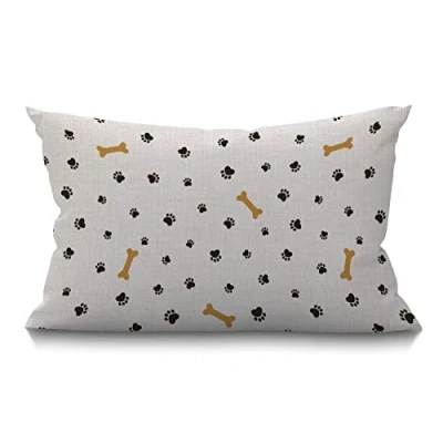 Image of BGBDEIA Cushion Cover Puppy Paw Print Little Cute Animal Lovely Adorable Pet Bones Dog Cat Wildlife Rectangular Throw Pillow for Couch Sofa Home Decor Cotton Linen 30 x 50 cm 12x20 Inch