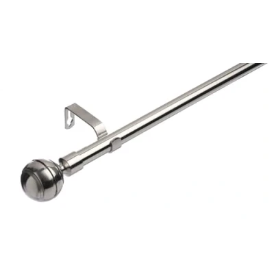 Image of Lister Cartwright 19 mm Extendable Metal Curtain Poles, Brushed Steel (Ribbed Ball Finials, 70 120 cm)