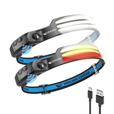 Image of Smiling Shark LED Rechargeable Headlamp, 230Wide Angle 2 Pack 3*White Light Lightweight HeadLamps Motion Sensor Waterproof Headlight for Camping Hiking Outdoor (Multicolor)