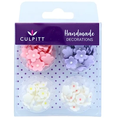 Image of Culpitt Mini Flowers Assorted Sugar Pipings, 6mm and 10mm Paste with Royal Icing Centre, Decoration for Cupcakes Cakes, Pack of 100 Pink