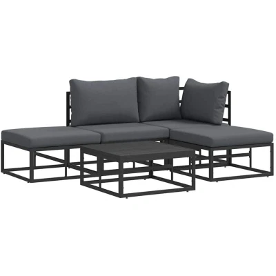 Image of vidaXL Garden Sofa Set 5 pcs Black 70 x 32 cm Aluminium