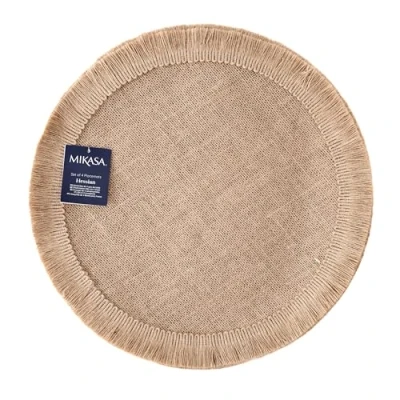 Image of Mikasa 4pc Hessian Round Woven Placemats, Natural, 38cm, Tagged, Beige