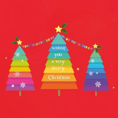 Image of Marie Curie Charity Rainbow Trees Christmas Cards Pack of 10 With Envelopes