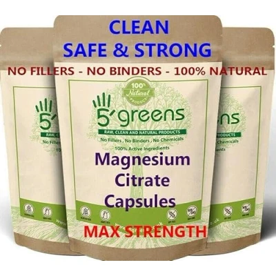 Image of Magnesium Citrate Capsules 650mg Providing 195mg Pure Elemental Per Capsule 120 Vegan Caps Supplement Friendly Made in UK by 5greens
